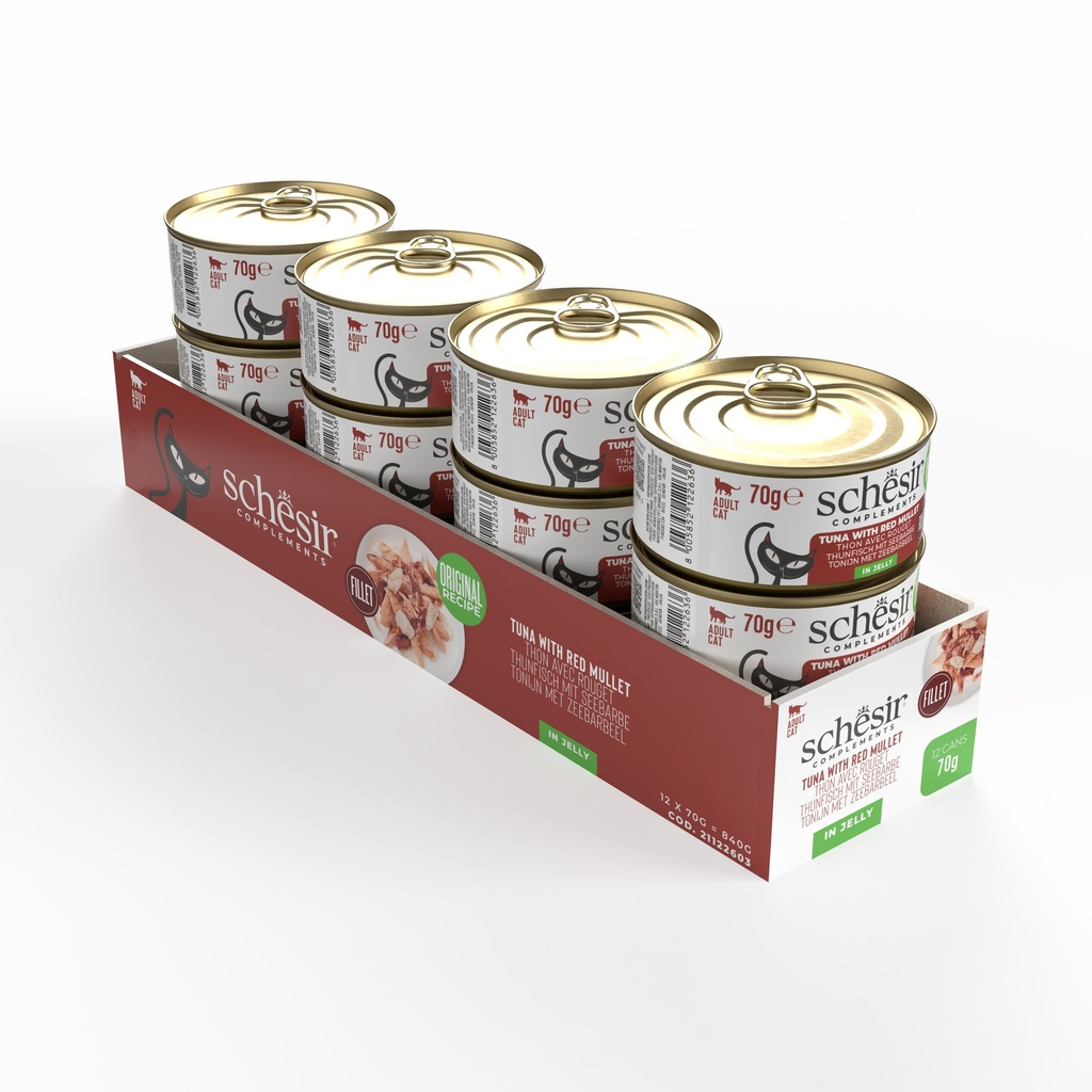 Schesir - Comida Húmeda Para Gatos En Gelatina, Atún Con Dorada, Pack De 8 Latas De 6 Unidades (50g Cada Una) | Ingredientes Naturales, Sin Conservantes Añadidos